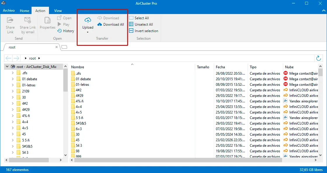 Air Cluster window for uploading files or folders to a cluster