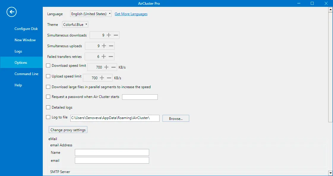 Air Cluster Help tab with version, updates, and license information