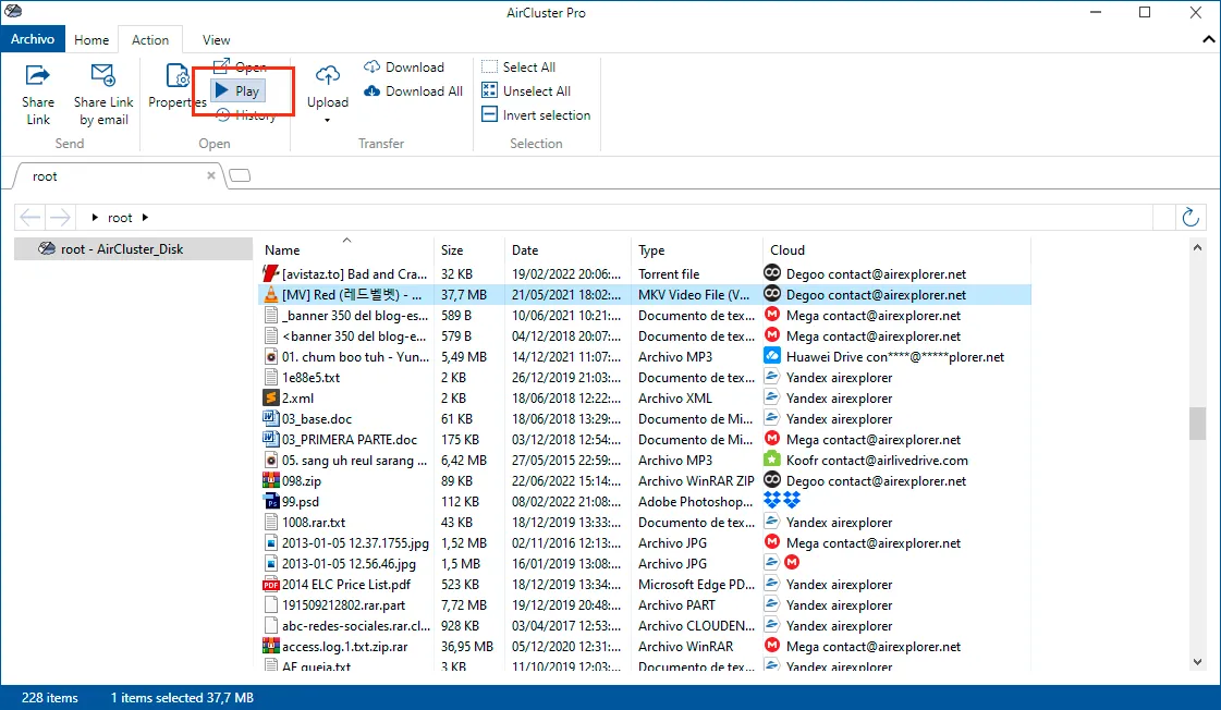 Manage your files in a cloud cluster: play videos