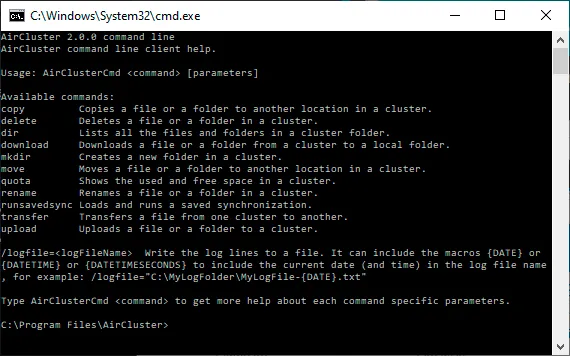 Command line operations list